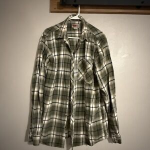 Vintage Field N Forest Flannel Shirt Men's XLT Cotton Green Plaid Button‎ Down